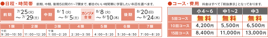 日程・時間帯、コース・費用