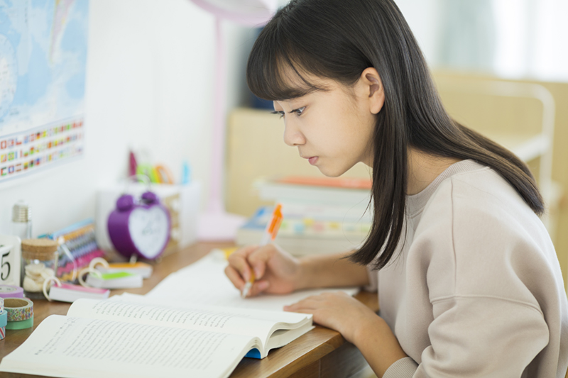 自宅で勉強する女の子